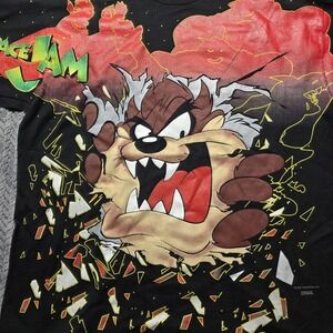 VTG 1996 Space Jam Taz Freeze Warner‎ Bros T Shirt Men's L Black Single Stitch